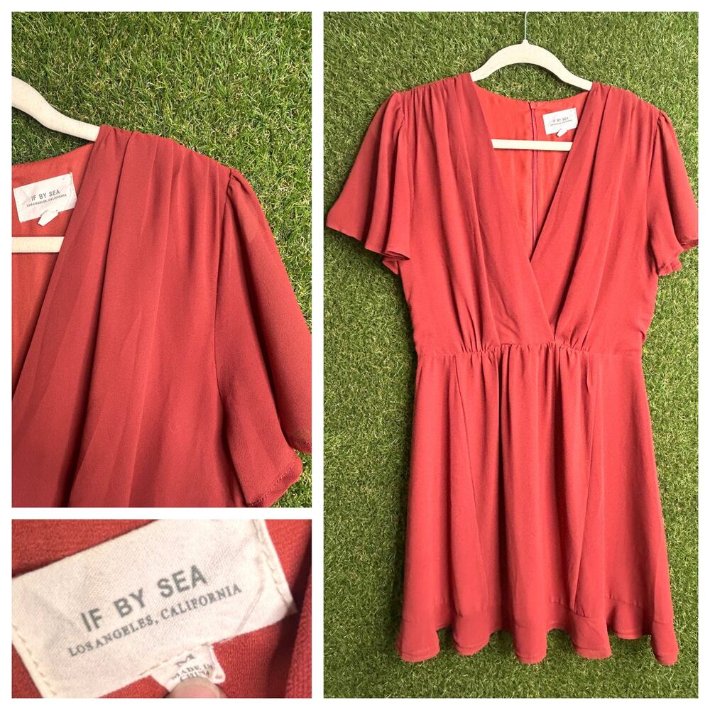 If By Sea Rust Flutter Sleeve Mini Dress Back Zip Flowing Skater Style Size M